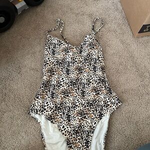 aerie Leopard-Print One-Piece Swimsuit - Black, Brown, White